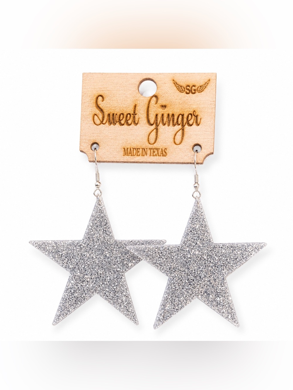 BRAND NEW WITH TAGS Silver Glitter Star Earrings Acrylic Dallas Cowboy